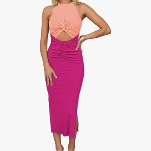 Sleeveless Crisscross Neon Cutout Wrap Dress